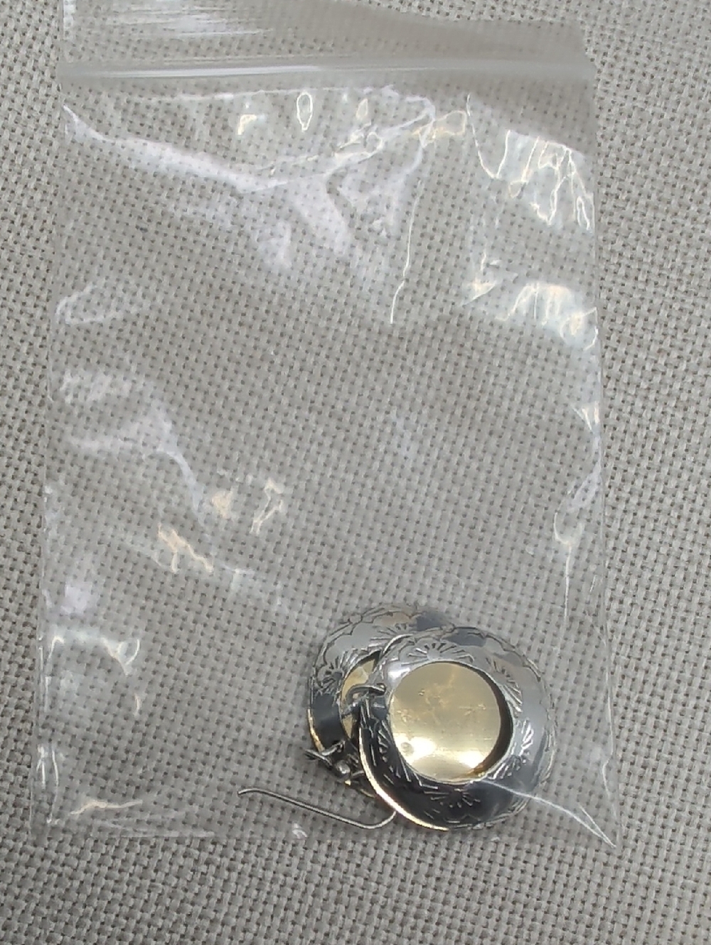 Vintage Sterling Silver Two Tone Stamped Circle Disc Dangle Earrings Artisan - Picture 15 of 17